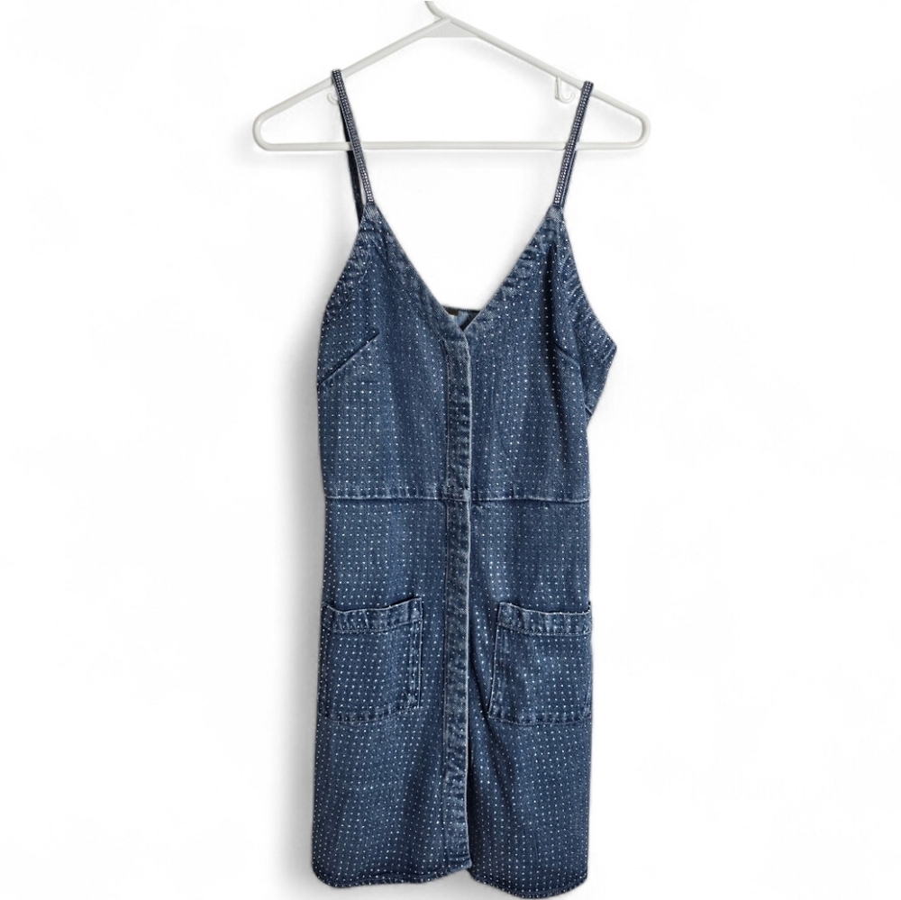 New Young Fabulous & Broke Polka Dot Sequin Denim Mini Dress S Western